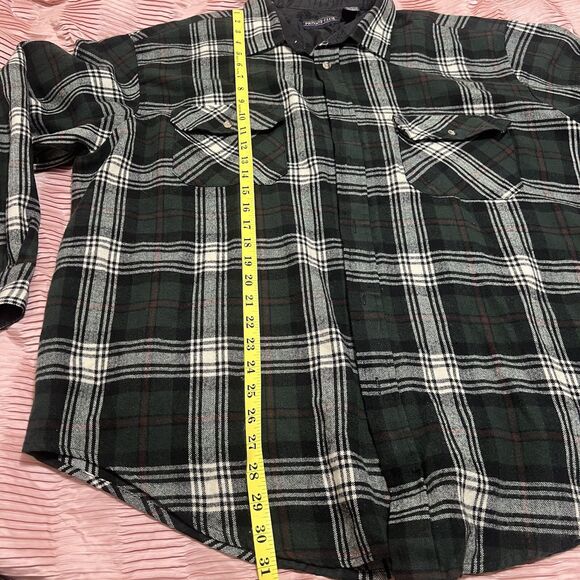 Vintage Private Club Mens Button Down Flannel Shirt 2XL Plaid Black Green - Picture 5 of 8
